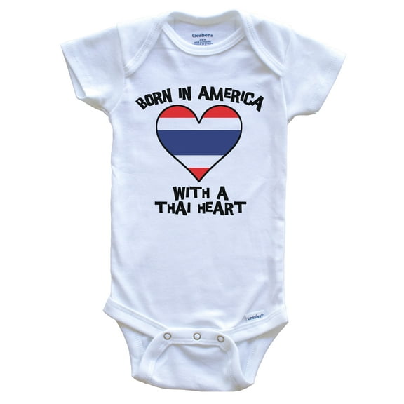 Born In America With A Thai Heart Baby Bodysuit Thailand Flag Baby Bodysuit, 0-3 Months White