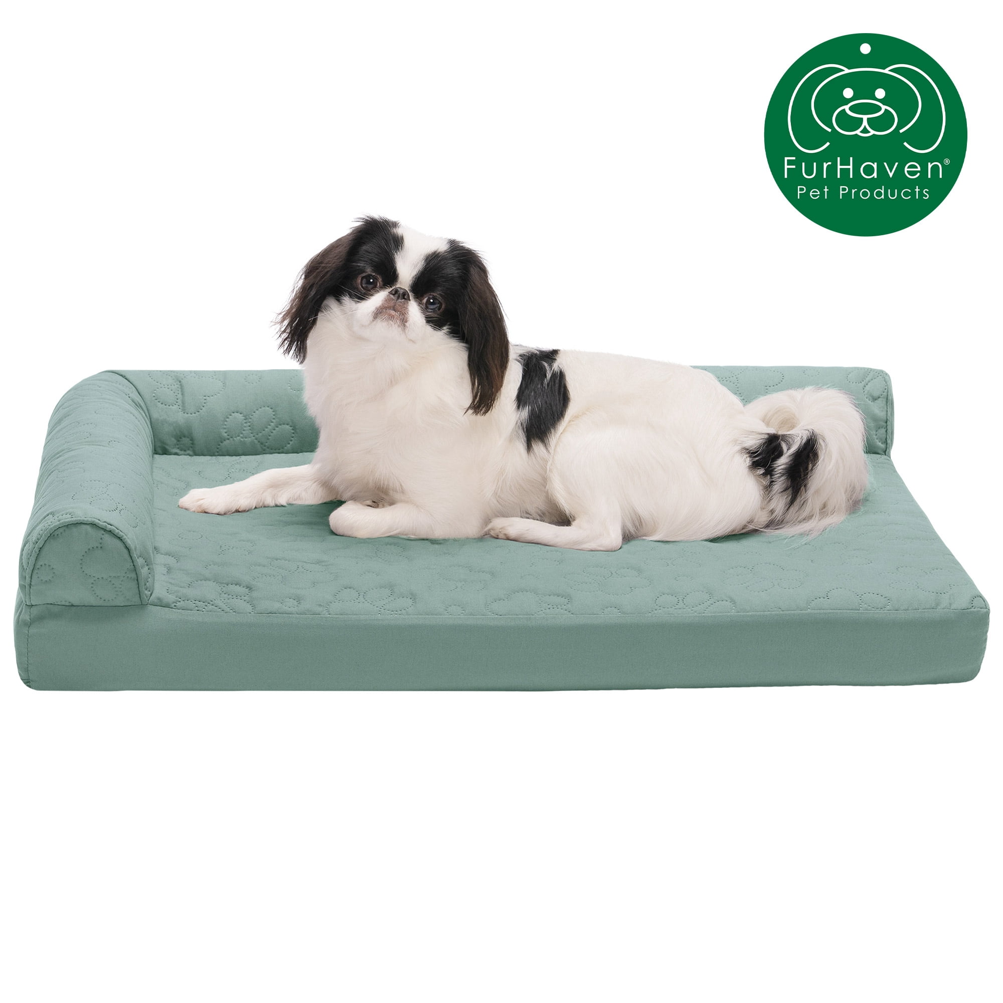 FurHaven Pet Products Paw-Quilted Orthopedic Deluxe L-Chaise Pet Bed for Dogs & Cats - Iceberg Green, Medium