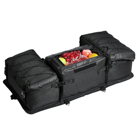 KFFKFF ATV Back Storage Sack, 50L ATV Tail Cargo Carrier with Foam Seat Pad & Drink Holder, 600D Oxford Fabric Back Seat Equipment Pouch Suitable for Most ATVs with Rear Grid, Adaptable with ATV, UTV