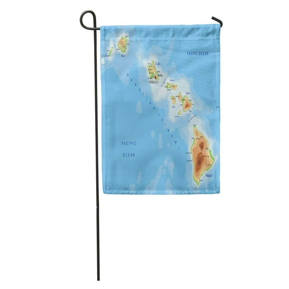 POGLIP Island High Detailed Hawaii Physical Map Labeling Hawaiian Maui Oahu Garden Flag Decorative Flag House Banner 28x40 inch