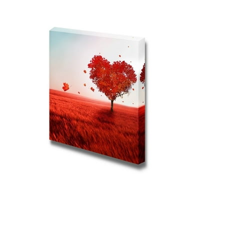 Canvas Prints Wall Art - Red Tree of Love Romantic Scene Retro Style | Modern Wall Decor/Home Decoration Stretched Gallery Canvas Wrap Giclee Print & Ready to Hang - 24