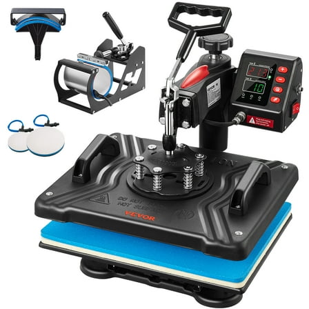 VEVOR 5 in 1 Heat Press 15X15 inch Heat Press Machine Digital Multifunctional Sublimation T-Shirt Heat Press Machine for T Shirts Hat Mug Cap Plate