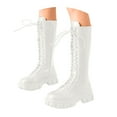 thumbnail image 3 of UngA Women's Combat Boots Faux Leather Ankle Boot Lace-up Military Style Chunky Lug Sole Booties Motorcycle Women Boots White,Size 8, 3 of 6