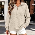 thumbnail image 3 of Klisyaur Womens Cable Knit Sweaters Long Sleeve Collared Zip Up Pullover Tops Loose Comfy Casual Warm Fall Winter Sweater, 3 of 6