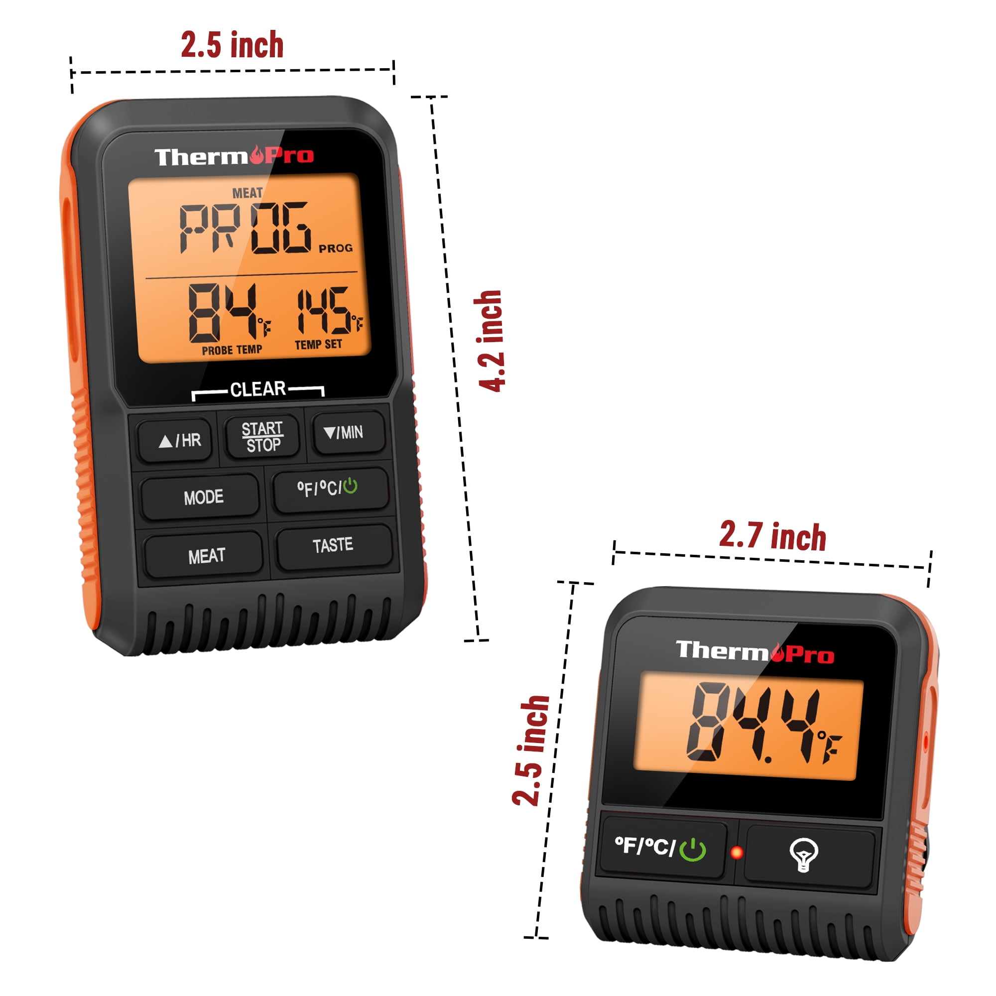 ThermoPro TP806BW Wireless Meat Thermometer with Large LCD Display and Dual Stainless steel probes for Grilling Smoker