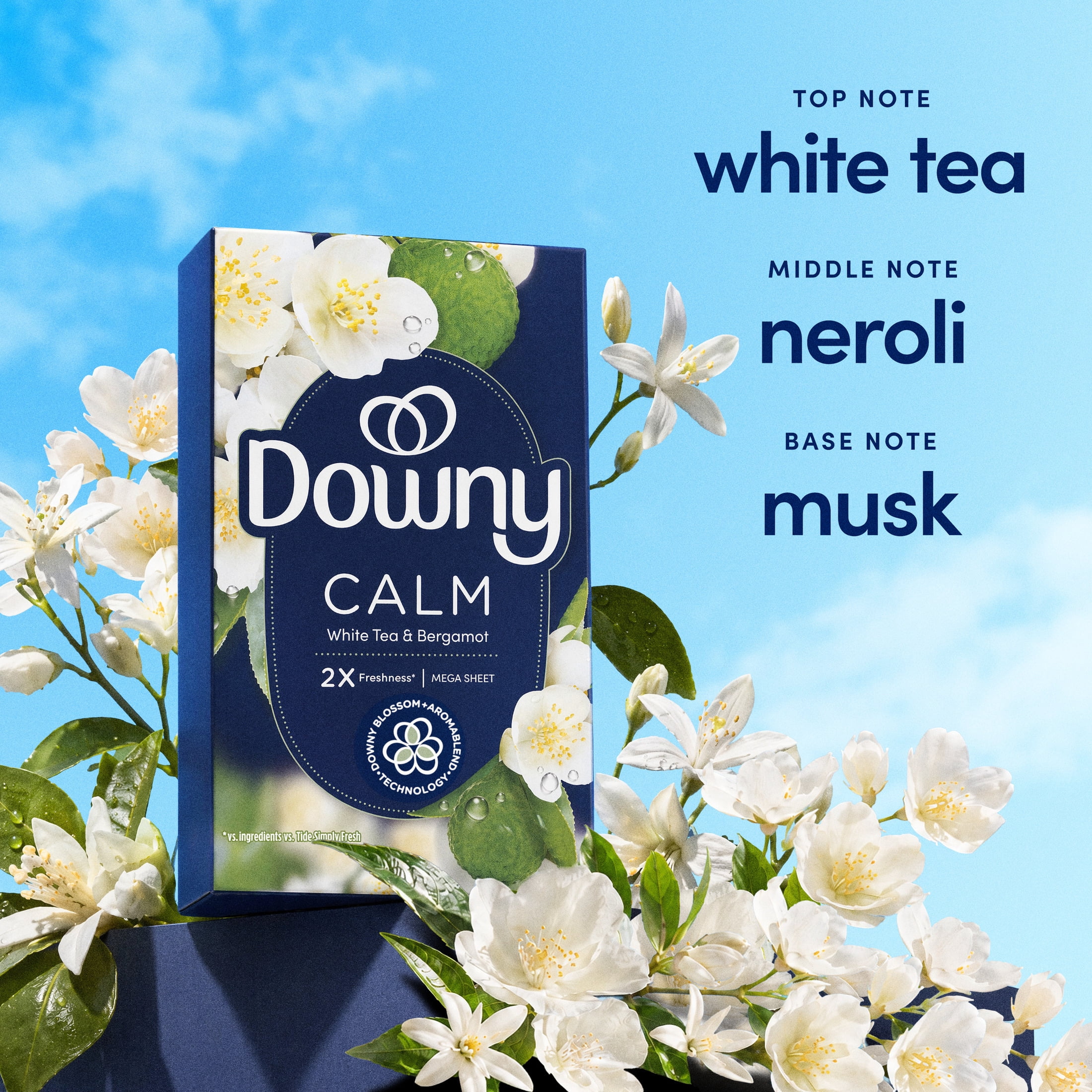Downy CALM, Mega Dryer Sheets, White Tea & Bergamot, 130 Count
