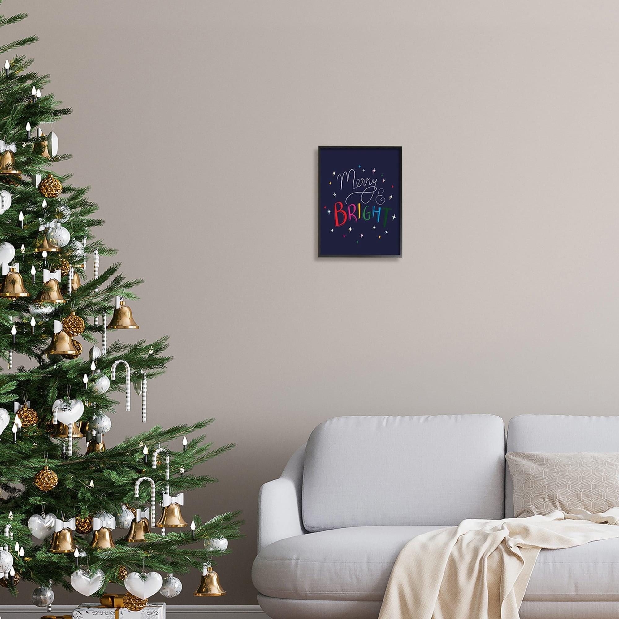 Merry & Bright Whimsical Sparkle Rainbow Typography Inspirational Graphic Art Framed Art Print Wall Art