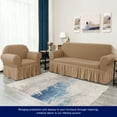 thumbnail image 7 of Subrtex Stretch 1-Piece Seersucker Loveseat Slipcover with Ruffle Skirt, Oatmeal, 7 of 7