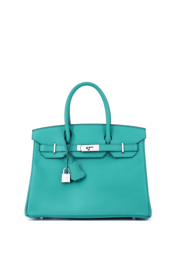 Pre-Owned Birkin Handbag Bleu Paon Epsom with Palladium Hardware 30 By Rebag