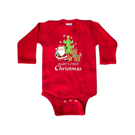 

Inktastic Baby s 1st Christmas with Santa Reindeer and Tree Gift Baby Boy or Baby Girl Long Sleeve Bodysuit