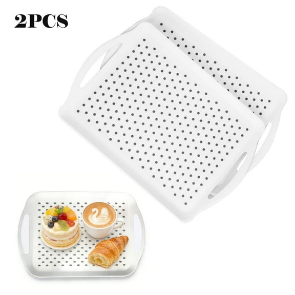 2Pcs Non Slip Food Serving Tray with Handles, 16.5"x11.4" White Platters for Serving Food, Rectangle Food Service Tray, Food Trays for Party Kitchen (White)