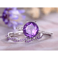 thumbnail image 2 of HeartsAndYou 2ct Natural Round Amethyst & Diamond Ring Twist Bridal Set 14k SOLID White Gold, 2 of 8