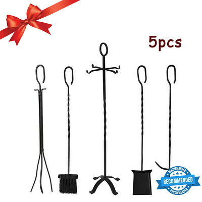 Heavy Duty Wrought Iron Stove Tools with Poker Tongs Brush Stove Stand for Outdoor Indoor Chimney Shovel Hook Bracket ratiomise 5 Pieces Fireplace Tools Set