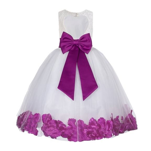 Ekidsbridal White Floral Lace Heart Cutout with Petals Flower Girl Dress Formal Photoshoot Father Daughter Dance Ballroom Gown 185T 12