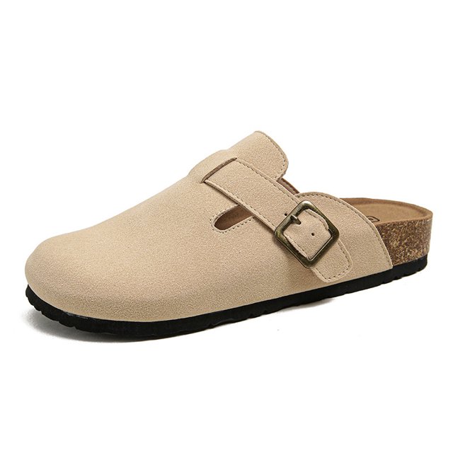 Semelle Antidérapante et Boucle Réglable Sabots Boston pour Femmes Cuir Suédé Vache Liège et Mules Pantoufles