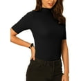 thumbnail image 4 of Hobemty Women's Mock Neck Blouse Half Sleeve Basic Knitted Tops, 4 of 5
