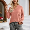 thumbnail image 2 of Fiaer Womens Long Sleeve T Shirts Oversized V Neck Tshirts Loose Fit Casual Fashion Solid Color Ruffle Sleeve Tops Pink XL, 2 of 5