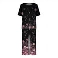 thumbnail image 5 of Ecqkame Women's Pajama Set Short Sleeve Casual Floral Printed Sleepwear 2 Piece Pjs Sets with Pockets Black F L, 5 of 8