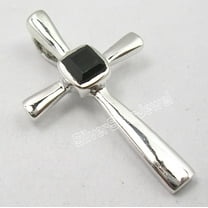 SilverStarJewel 925 Solid Silver High End Black Onyx Square Gem Bestseller Cross Pendant 3 CM