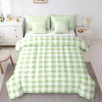 Feelyou Fashion Plaid Twin Bedding Sets 7-Piece, Green Abstract Bedding Comforter Set