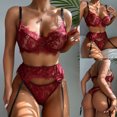 thumbnail image 2 of Exquisita lencería de encaje para mujer Sujetador + Liga + Calzoncillos Conjunto Babydoll Ropa de dormir recortada Fridja nalpqowj13938, 2 of 9