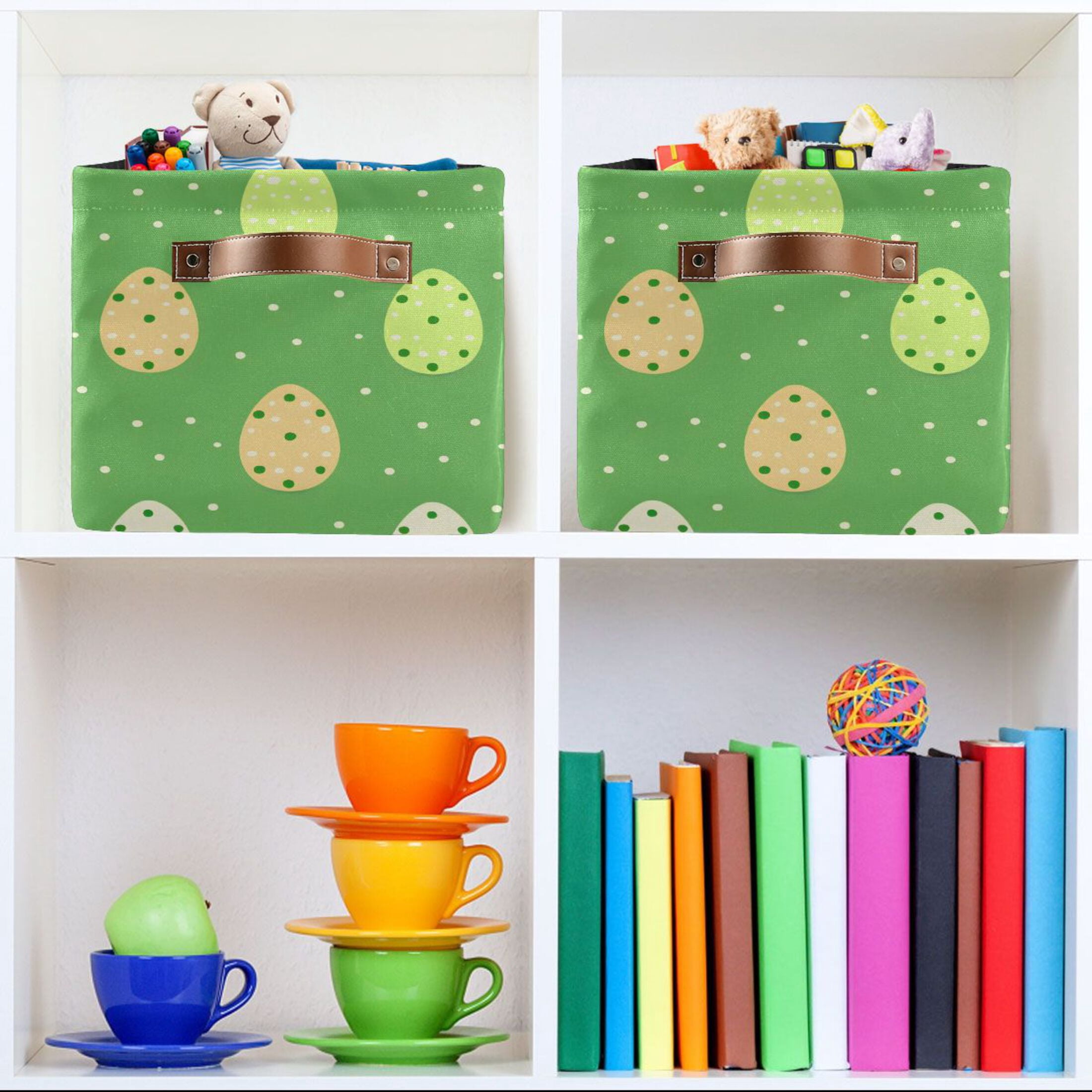 Ryvnso Easter on Polka Dots Storage Basket Large Bin Foldable Boxes Toys Organizer 14.2x10.2x8.3in 2 PCs