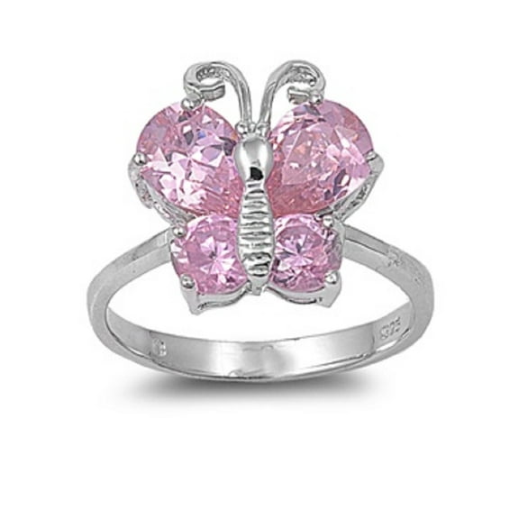 Butterfly Pink Cubic Zirconia Ring Sterling Silver 925 Size 10