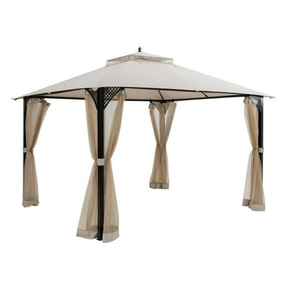 12x10 ft Outdoor Patio Gazebo with Netting, Double Tier Roof, Steel Frame