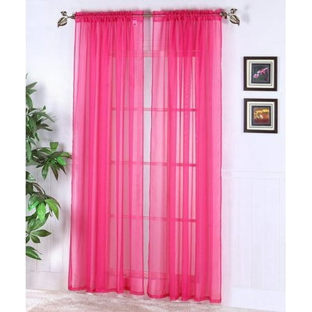 - 2 Piece Solid Neon Pink Sheer Curtains Fully Stitched Panels Window Drape 54