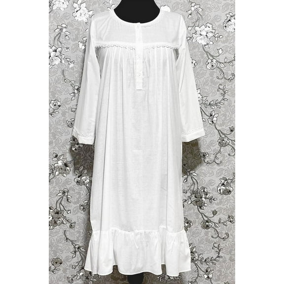 SoieRose 100% White Cotton 3/4 sleeves Victorian Nightgown - SR-1016