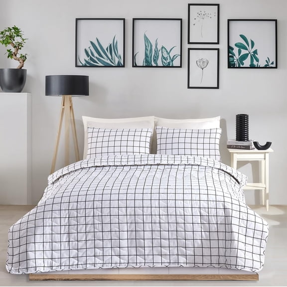 Black Square Full/Queen Size Bedspread/Coverlet Set – 3 Piece Quilt Set with Pillowcases, All-Season Lightweight, Digitally Printed Design, 65% Cotton, Made in Turkey – Soft, Durable, Machine Washable