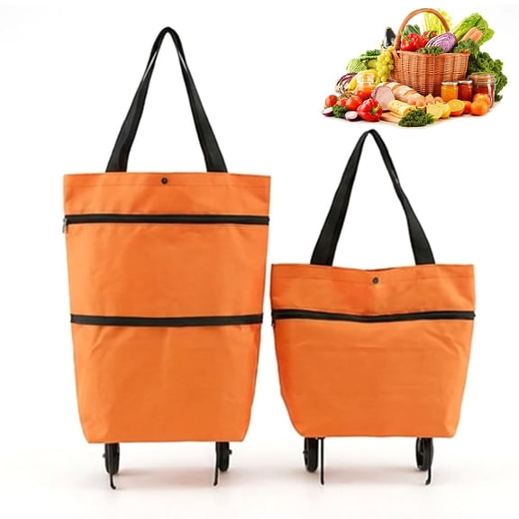 2-in-1 Foldable Shopping Cart with Wheels | 2026 New Waterproof Grocery Cart on Wheels, Collapsible Portable Shopping Tote Bag for Supermarket Laundry Travel