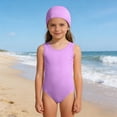 thumbnail image 2 of Otqutp Kids Girls 2 Piece Swimsuit Crew Neck Sleeveless Classic One Piece Swimwear and Solid Caps Summer Beach Training Bathing Suit, 2 of 4