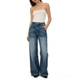 thumbnail image 5 of ITSAME Wide Leg Jeans for Women, Loose Fit with Pockets High Waist Stretch Full Length Denim Pants Blue Size L, 5 of 7