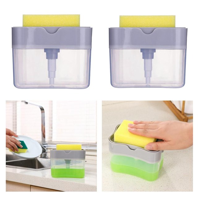 2x Kitchen Dishwashing Soap Pump Dispenser And Sponge Holder Handy Soap Box Macarena Dispensador de bomba de jabón