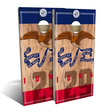 Skip's Garage Iowa State Flag 2.0 Solid Wood Cornhole Board Set