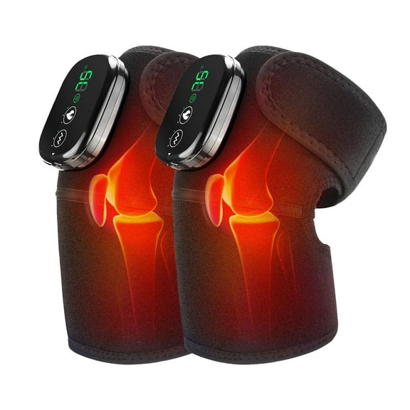 2Pcs Knee Massager with Heat and Vibration, Cordless Knee Wrpa Brace, Heating Pad for Knee Shoulder Elbow, Heated Knee Brace for Arthritis with Massage - Black