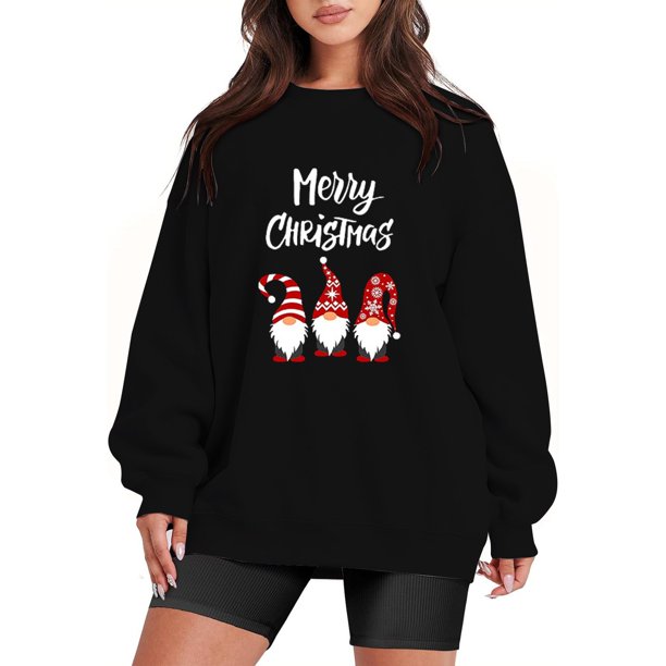 Sudadera Gibobby Navidad Mujer Casual Y 2 K Manga Larga Impreso Sin Capucha Negro M