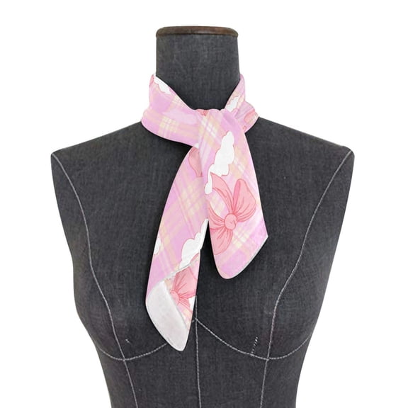 Square Scarf 24x24 Inch Coquette Pink Bow Cloud Plaid Silky Satin Sun Protection Neck Scarf for Women Multi-Purpose Head Wrap Bandana for Hair Bag Decoration