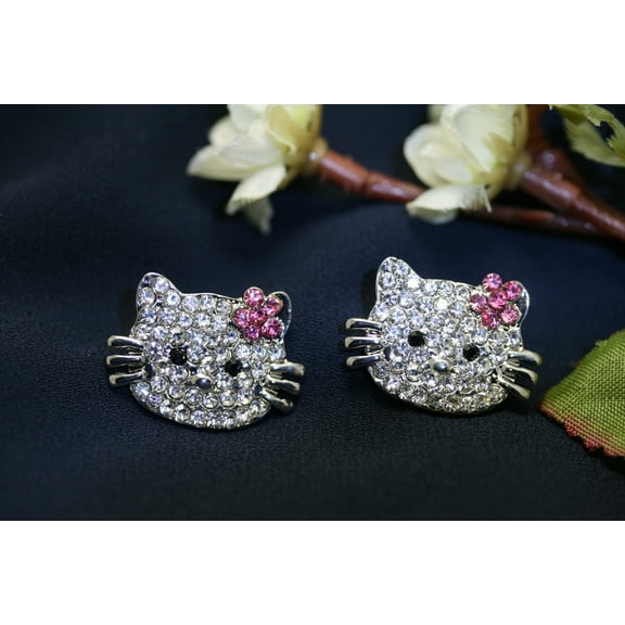 Just Love Jewels Silver Rhinestone Cat Earrings Crystal Hello Kitty Earrings
