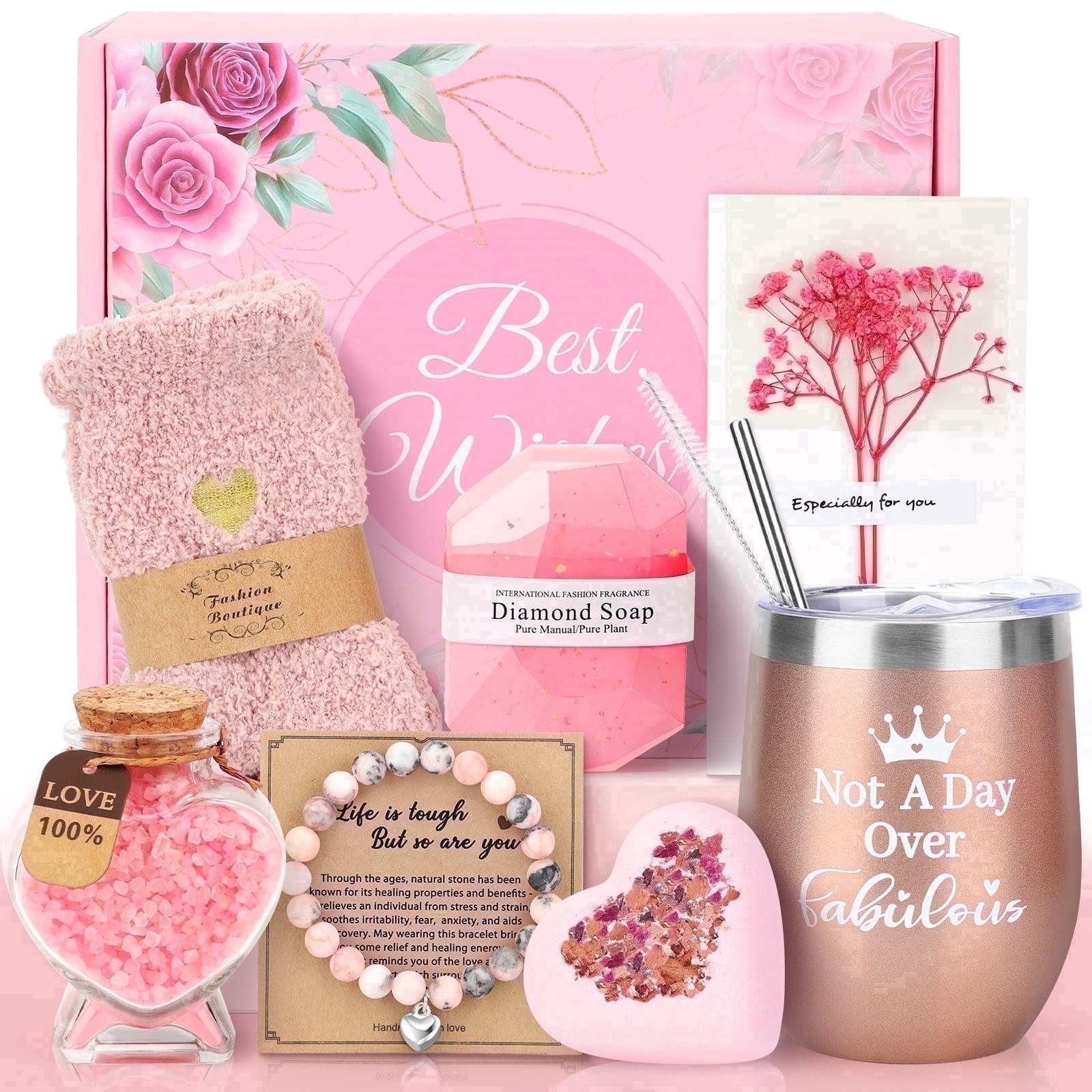 Ayieyill Gift Baskets Set for Women and Graduation Gift, Holiday Gifts for Women, 10 Pack, Pink