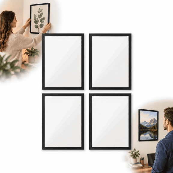 4-Pack Black Picture Frames, 11.81 x 15.75 in Overall Size, PVC Wall Photo and Poster Frame Set with Clear Front for Photos, Art Prints, Diamond Painting and Gallery Wall Decor