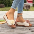 thumbnail image 4 of Yyuenw Women Square Toe 3D Flower Wedge Slide Sandals PU Open Toe Slip On Summer Shoes, 4 of 9