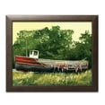 thumbnail image 1 of Gango Home Decor Coastal Painterly Decor | Red & Green Awaiting Repairs Boat Nautical by Gregory Gorham (Ready to Hang); One 14x11in Brown Framed Print, 1 of 3
