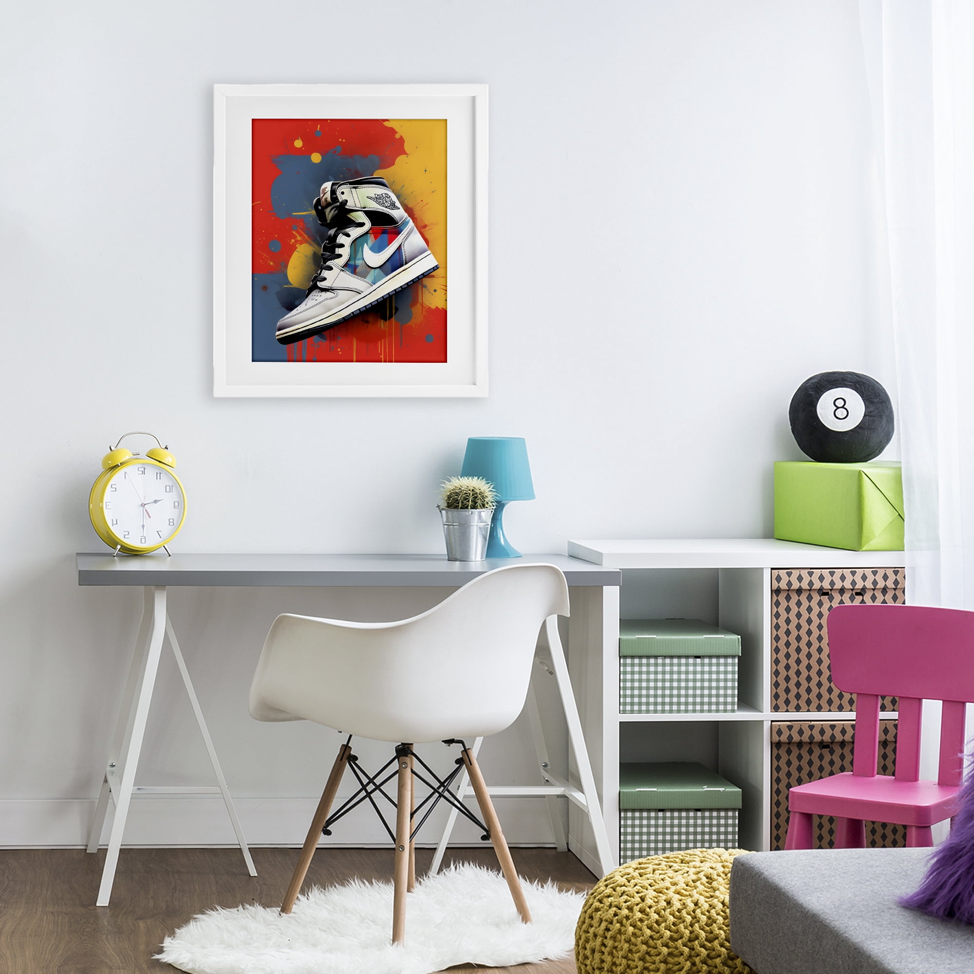 Stupell Industries Shoe With Colorblock Background White Framed Print Under Glass, design by Creative Studio