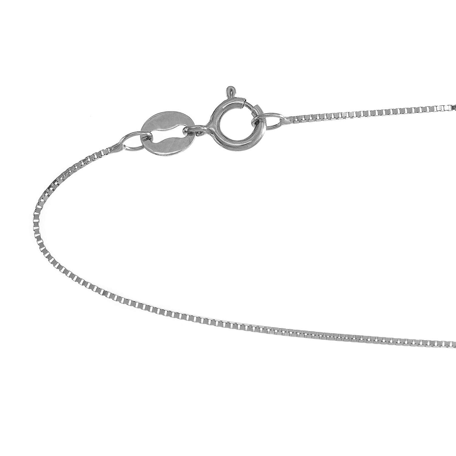 10K 18" White Gold 0.6mm Shiny Box Chain with Spring Ring Clasp