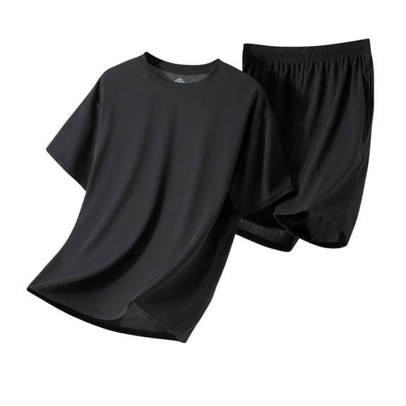 KeShDi Mens Pajamas Set Cotton Men's Thin Pajama Home Suit Men's Loose Short Sleeved Shorts Home Suit Pajama Set Black 4X