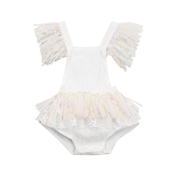 Douhoow Infant Girl White Lace Ruffle Bodysuit Baby Summer Cotton Sleeveless Jumpsuit