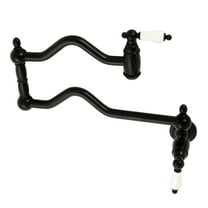 Kingston Brass KS2100PL Heritage Two-Handle 1-Hole Wall Mount Pot Filler Faucet in Matte Black
