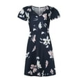 thumbnail image 4 of Fridja Robes d'Été pour Femmes à Col en V avec Imprimé Floral, Manches Courtes, Fermeture Éclair, 4 of 9